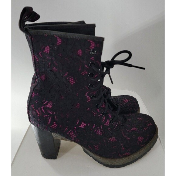 Dr. Martens DARCIE BLACK+PINK PIZZO SANTA CRUZ HEEL BOOT - Picture 3 of 9